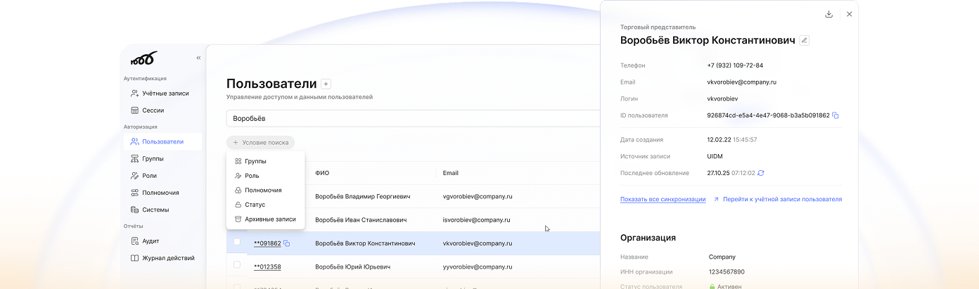 RooX UIDM Pro, управление доступом сотрудников, пример интерфейса панели управления